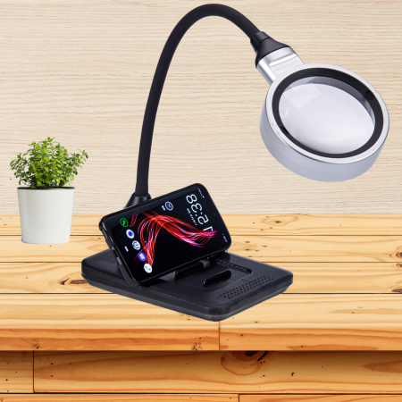 LED放大鏡檯燈 免提照明放大鏡 LED照明檯燈放大鏡 免提檯燈燈放大鏡 10倍放大桌檯燈 桌面放大鏡燈 工作放大鏡燈 附手機充電座,適用閱讀、手工藝、精密維修