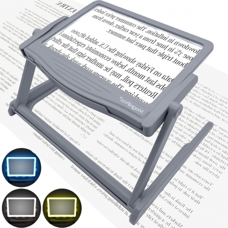 日本限定正品!5倍LED三色溫放大鏡檯燈26LED可調折疊支架護眼閱讀放大鏡工藝、長者弱視皆適用(經典黑、優雅灰) - 5倍LED全頁式放大鏡3種色溫帶折疊支架