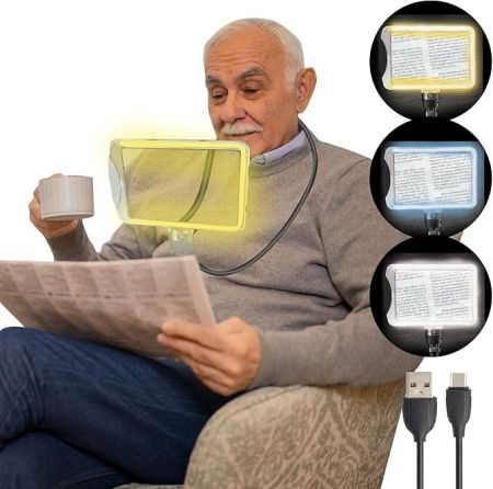 Flexible Gooseneck Full Page Magnifier, Large 5x hands-free magnifying glass, Rechargeable ultra-bright LED magnifier - Hands-free flexible gooseneck hosebHanging neck LED magnifier