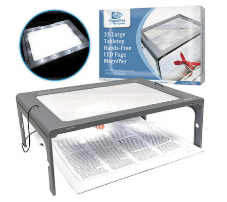 3X / 8D 壓克力整頁式12LED燈台式放大鏡 - 3倍直立式閱讀放大鏡