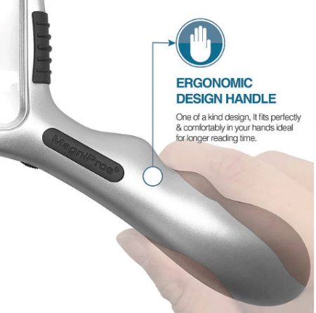 大矩形手持放大鏡手柄人體工學設計,握感舒適不疲勞,長時間閱讀也輕鬆