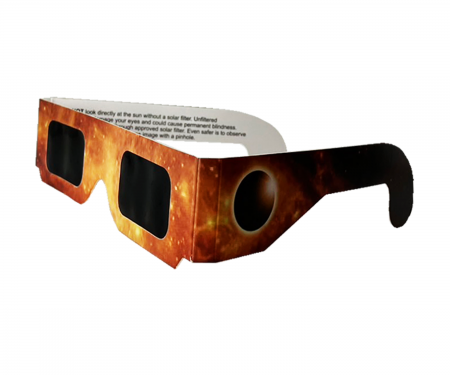 Solar Eclipse Paper Glasses orange color the side.