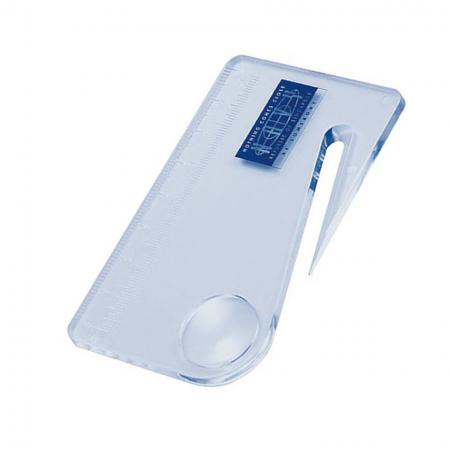Loupe de poche portable au format carte de crédit avec ouvre-lettre et règle