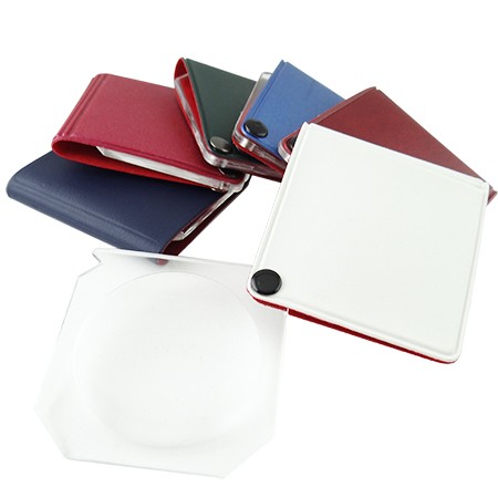 6X Square Leather Folding Pocket Magnifier - 6X Leather Pocket Folding magnifying glass