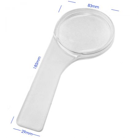 dimensions de la loupe à main transparente en plastique