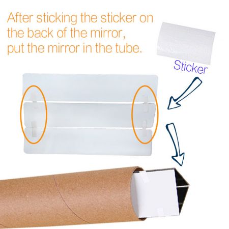 Line up your 3 mirrors, leave a tiny space between each one. (Place the shiniest/least scratched sides face down.) Tape them together over the spaces. Fold the taped mirrirs into a triangular prism and tape along the top to hold in place. This should fit snuggly inside your cardboard tube.