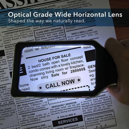 3X Rectangular Handheld Magnifier with 10 Dimmable Anti-Glare SMD LED Lights in the dark