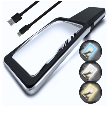 手持可充電LED放大鏡 大矩形LED閱讀放大鏡 手持矩形LED閱讀放大鏡 4倍矩形LED放大鏡 手持LED閱讀放大鏡矩形LED手持放大鏡 閱讀矩形LED放大鏡 適合黃斑部病變、低視力人士