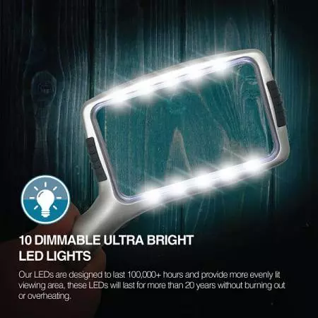Illuminated magnifier with 10 dimmable ultra bright LED lights