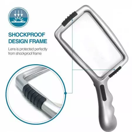 3X Illuminated Handheld Magnifier With Lamp Stand has shockproof desogn frame