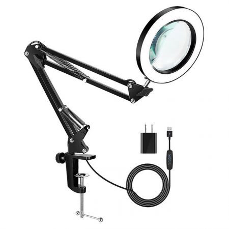 LED Clamp Desk Lamp Magnifier powered by USB cable