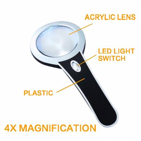 3 インチ 4X 丸型 LED 照明付き手持ち虫眼鏡 - 完璧な読書補助具