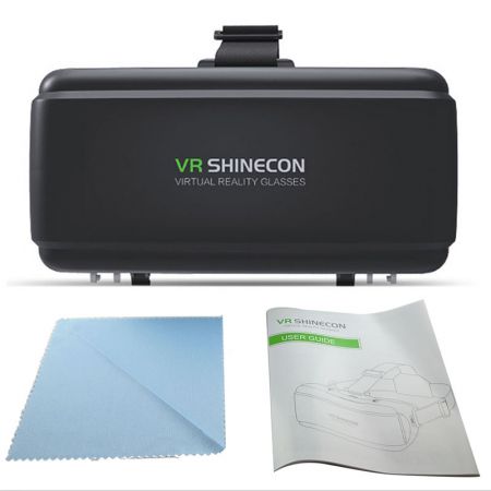 VR headset with lens cleaning cloth and instruction manual