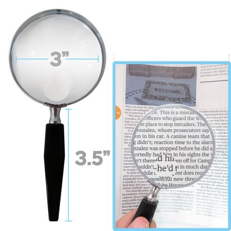 3" 2X/4X Bifocal Lens Metal Frame Round Handheld Magnifying Glass