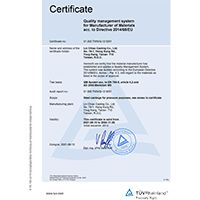 Certificat de producător PED al materialelor