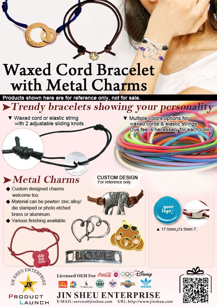 Vokset snorarmbånd med metalcharms