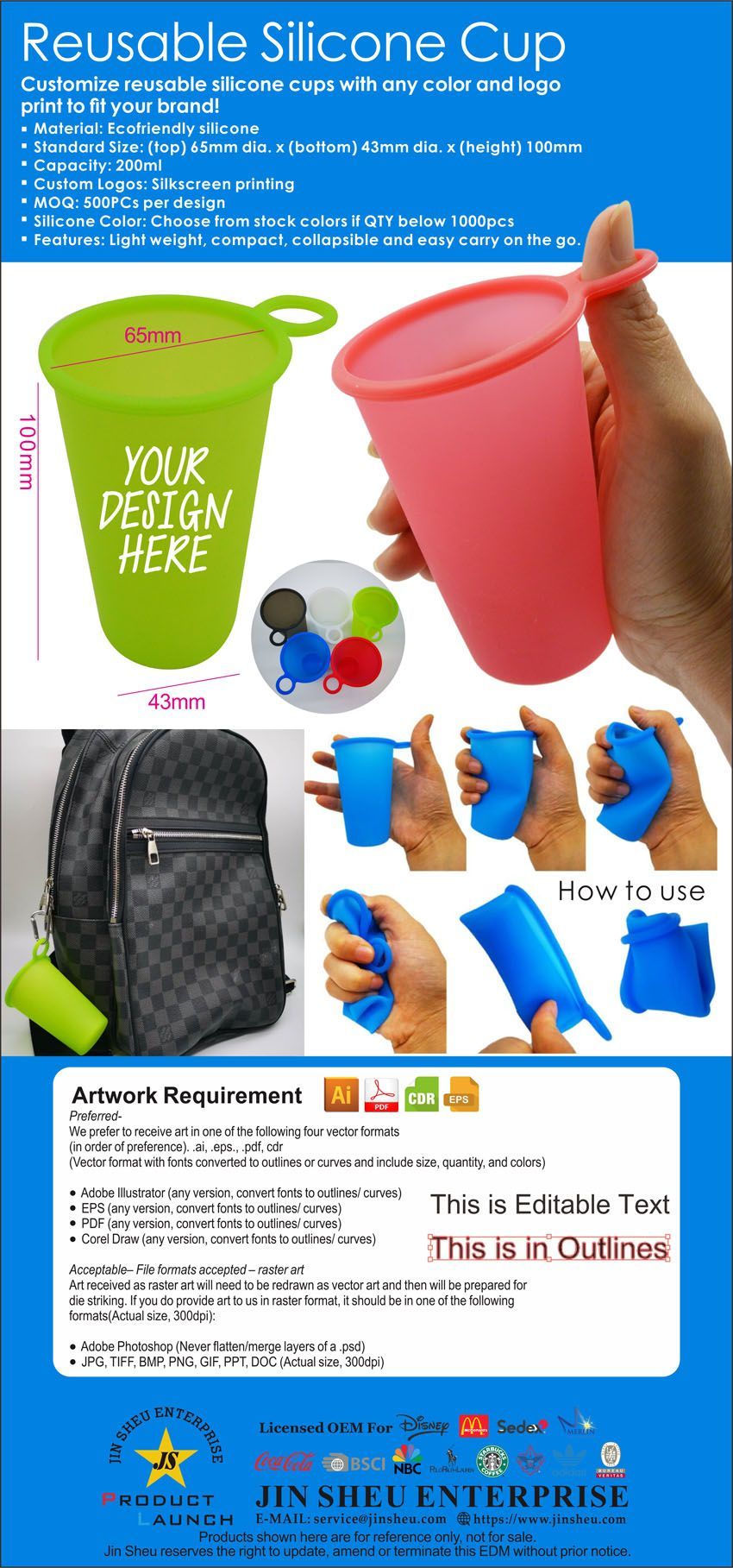 ly silicone du lịch in logo tùy chỉnh