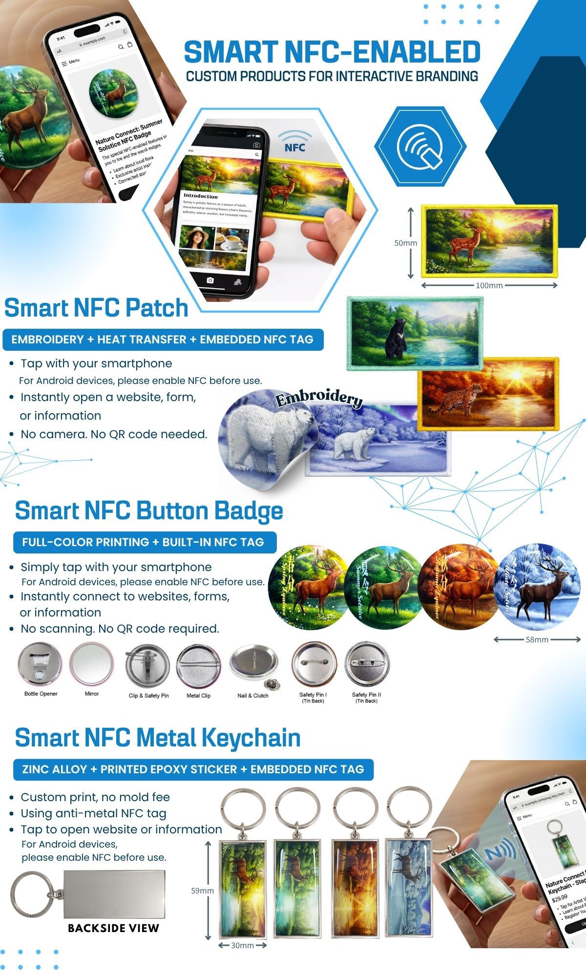 인터랙티브 스마트 제품: 맞춤형 NFC 키체인, NFC 버튼, 디지털 브랜딩 솔루션을 위한 NFC 키체인 배지.