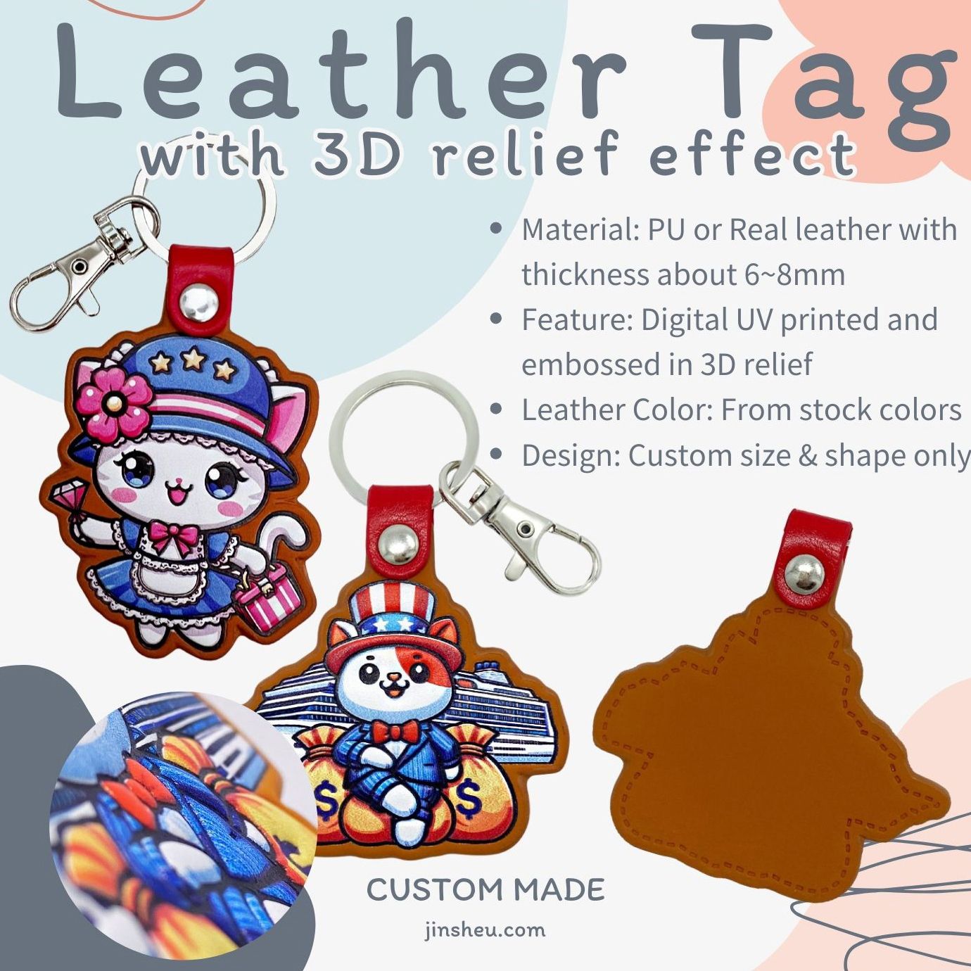 Custom leather keyrings with embossed UV printing