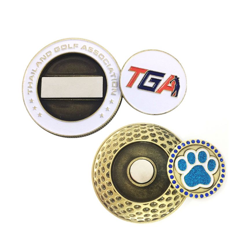 Großhandels benutzerdefinierte Logo Golfballmarker Challenge-Münzen