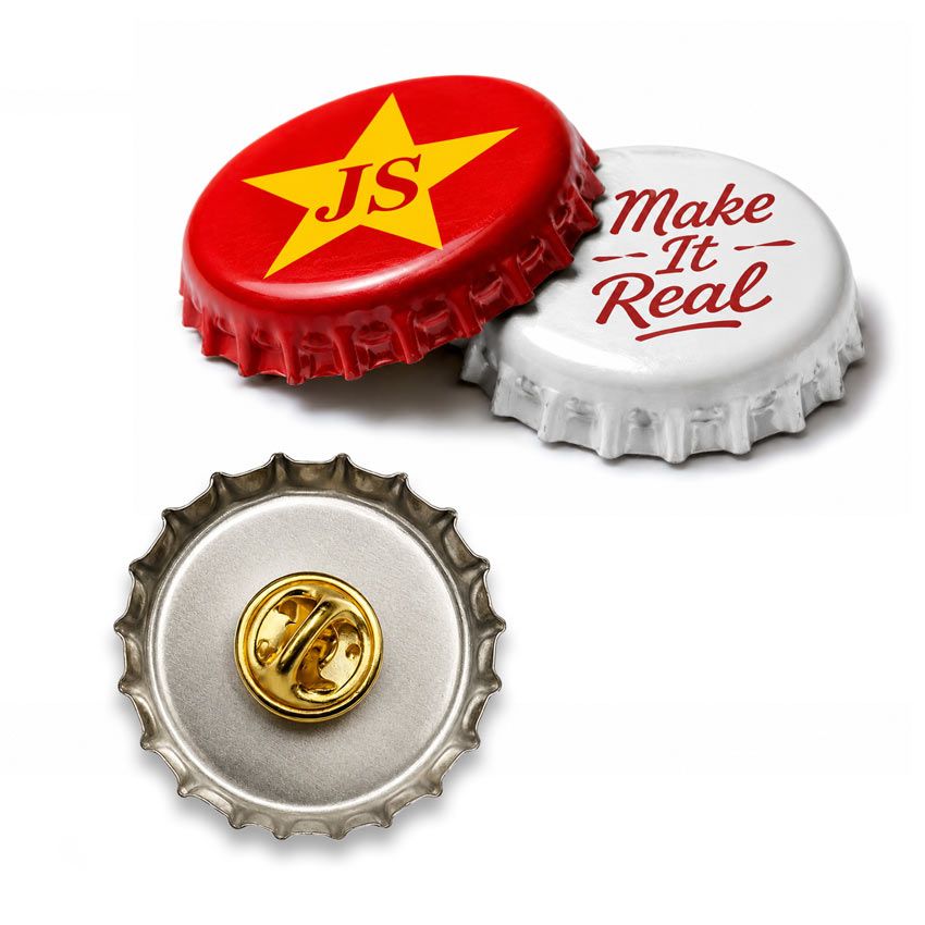 Skræddersyede trykte sodavandskapsler lapel pins