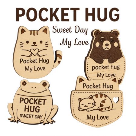 Wooden Pocket Hug Tokens - Custom wooden pocket hug tokens
