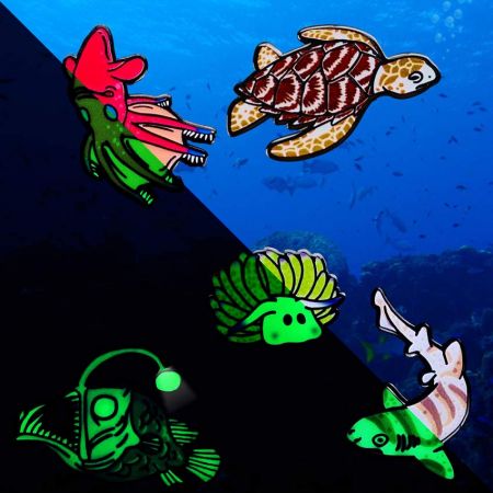 Glow in the dark enamel pin - Glow in the Dark Pins featuring innovative UV printing with glow in the dark effect