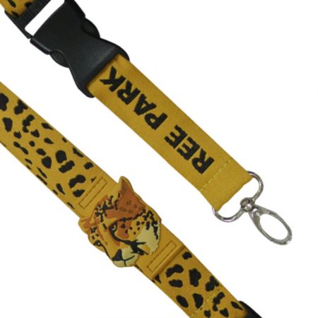 leopard theme designed woven lanyard with a PVC piece