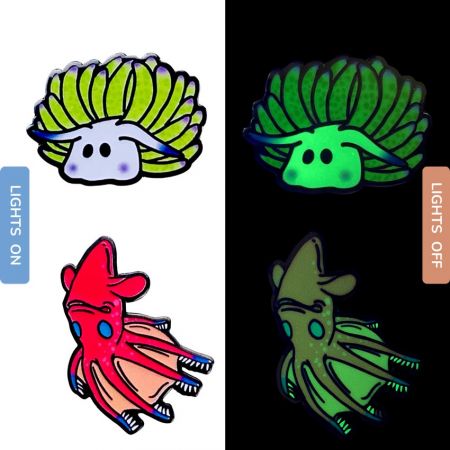 Custom Metal Pins with Luminous Colors & UV Printing - soft enamel pins of invertebrates in the sea