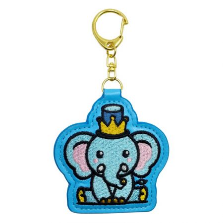 Broderi Læder Nøglering - elefant broderet læder nøglering