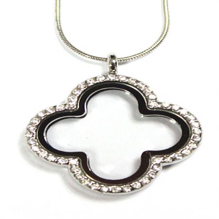 Clover Shape Metal Floating Locket With Gemstone