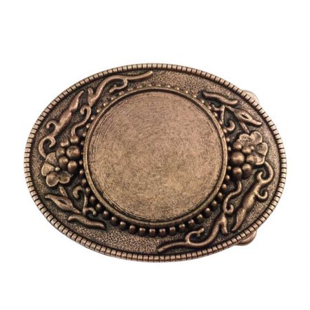 Floral Belt Buckles - Antique floral oval buckle with recessed center