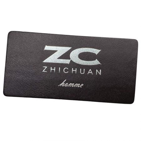 leather label with silver foil printed
