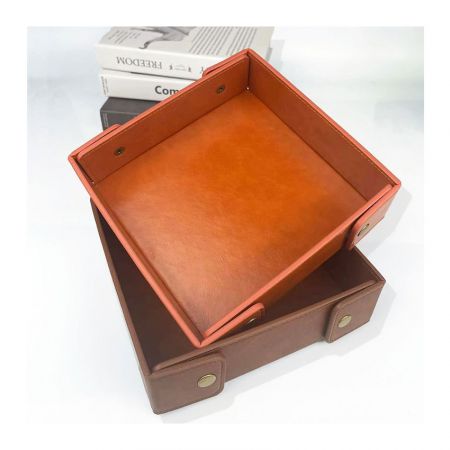 Quadratische Leder-Schlüsselablage für den Eingangsbereich - Leder-Auffangschale für Schmuck