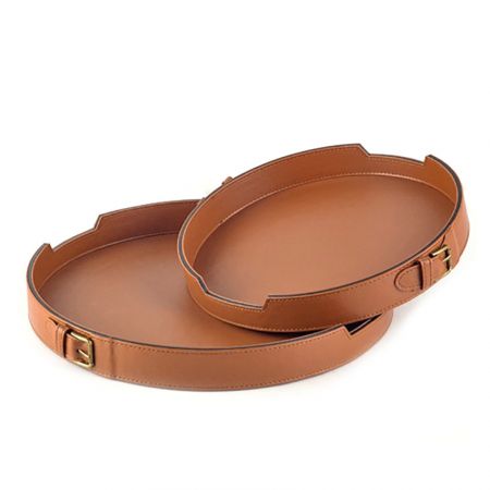 bulk big sized round leather coffee tray