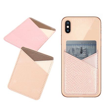 fundas para tarjetas de celular de cuero PU - soporte de tarjeta de bolsillo para celular de PU de cuero personalizado