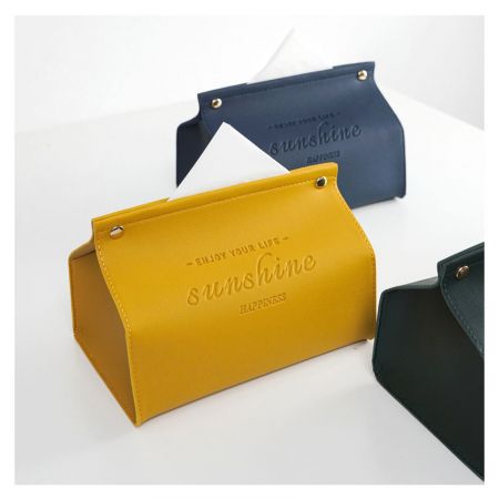 custom debossed logo leather tissue holder