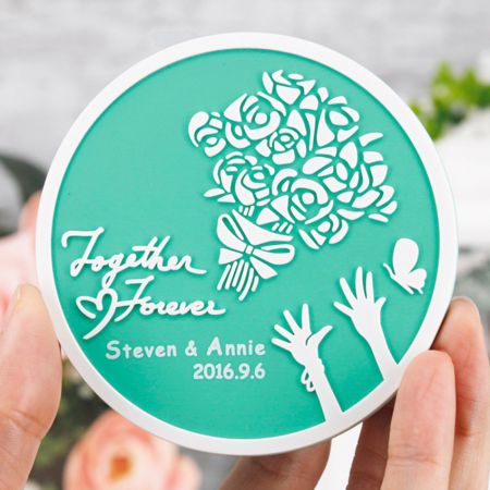 sottobicchieri Tiffany Blue per matrimoni - sottobicchiere rotondo con bouquet di rose per matrimoni