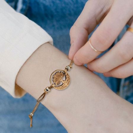 Wax Cord Wooden Bracelets worn on the wrist