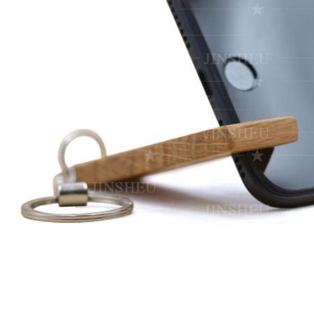 プロモーション用木製携帯電話スタンドホルダーキーチェーン