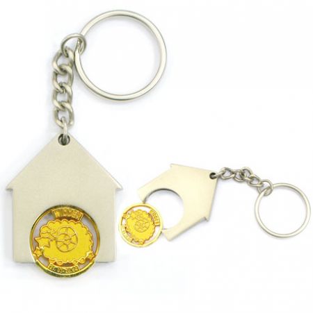Móc khóa đồng xu xe đẩy hình nhà