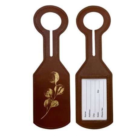 Brown luggage labels with foil stamp pattern