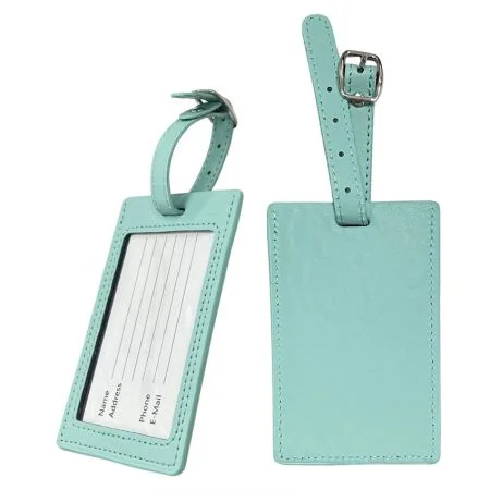Mint color leather luggage tags