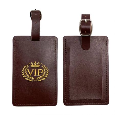 Leather luggage label with gold foil stamping