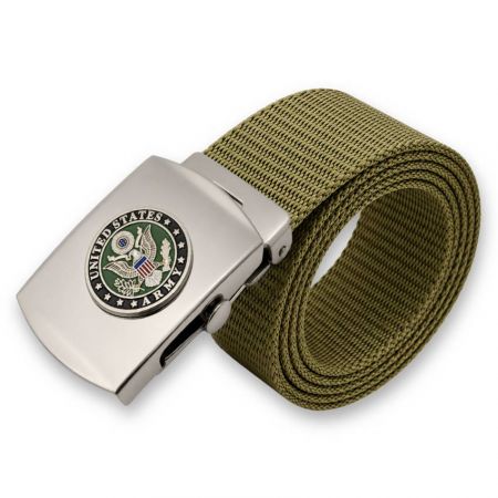 Thắt lưng quân đội với khóa biểu tượng Quân đội màu bạc, dây đai nylon màu xanh ô liu và kẹp