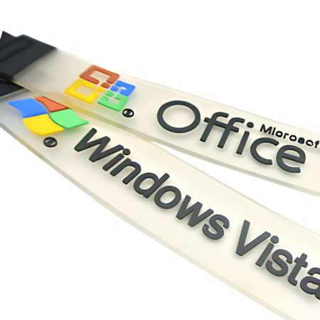 close up view of the branded Soft PVC piece of polyester lanyard