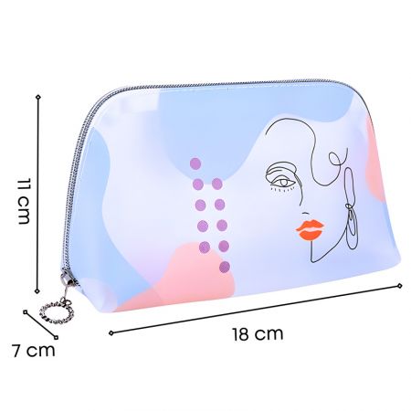 Transluscent makeup bag with custom brand name printing and floral illustrations, suitable for private label use