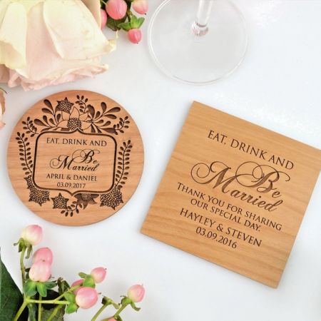 laser engraved logos wooden coasters