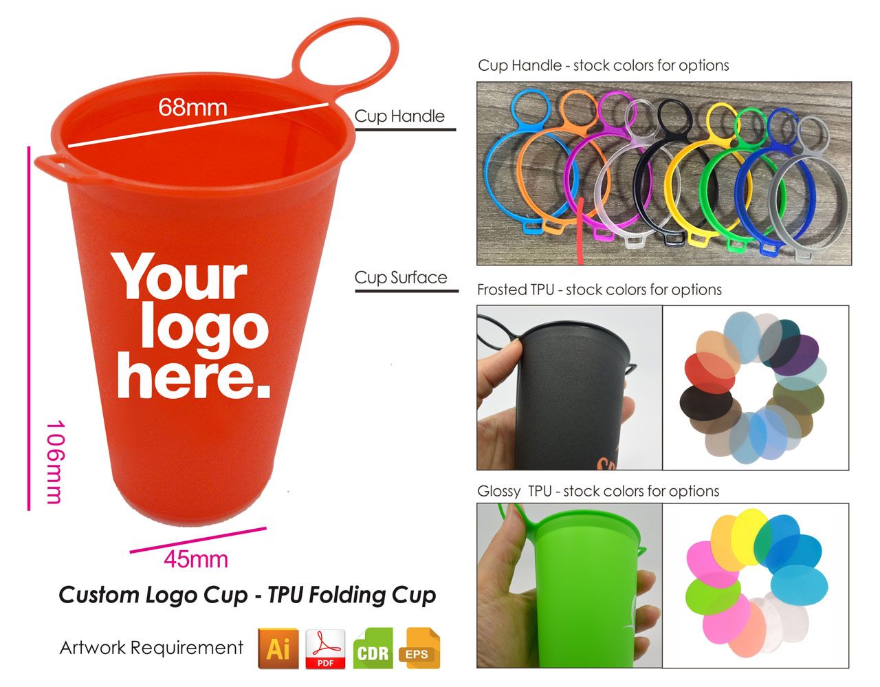 TPU Foldable Eco-Cup with Integrated Holder and Hanging Loop