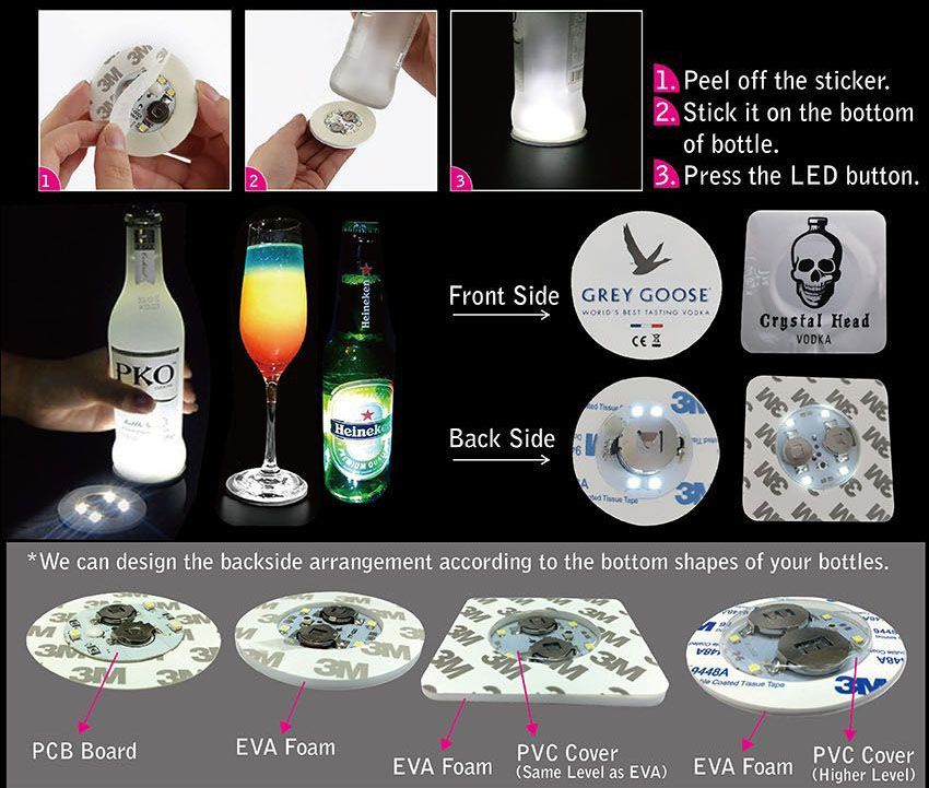 LED Bottle Sticker & LED Coaster | High-Quality Custom Promotional ...